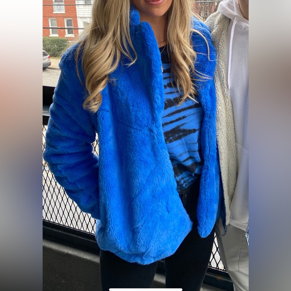 Ichi Blue Fur Jacket